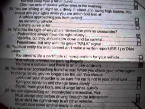 california dmv driving test cheat sheet